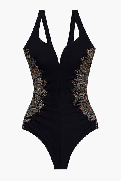 Miraclesuit Black/Multi Petal Pusher Temptress One Piece Swimsuit