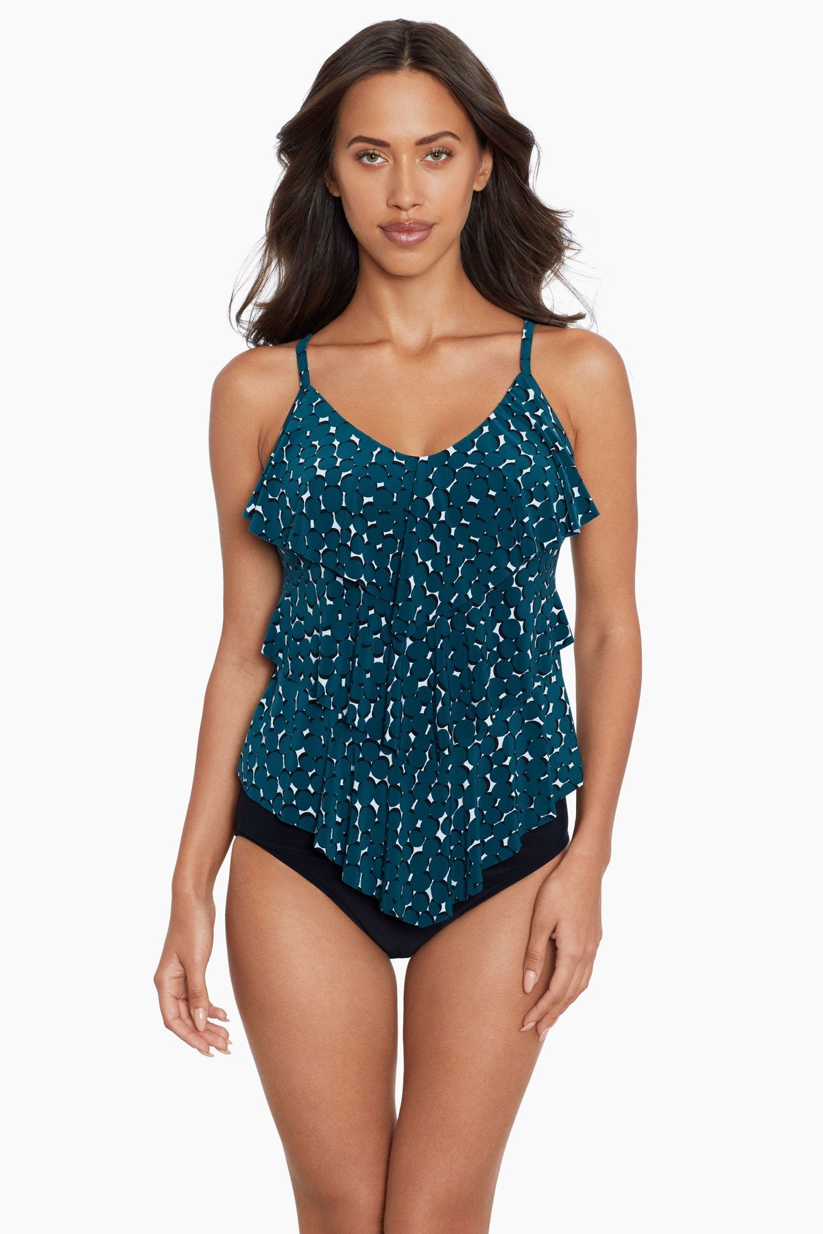 Miraclesuit Teal/Black Magicsuit Shadow Dot Rita Tankini Top