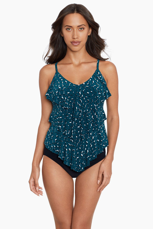 Miraclesuit Teal/Black Magicsuit Shadow Dot Rita Tankini Top