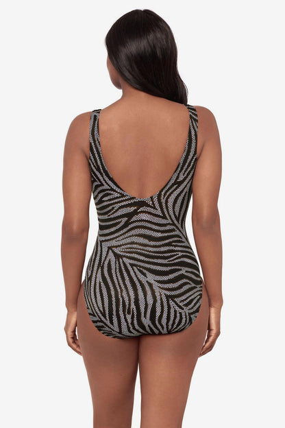 Miraclesuit Black/White Zipt One Piece Swimsuit in Zirconic