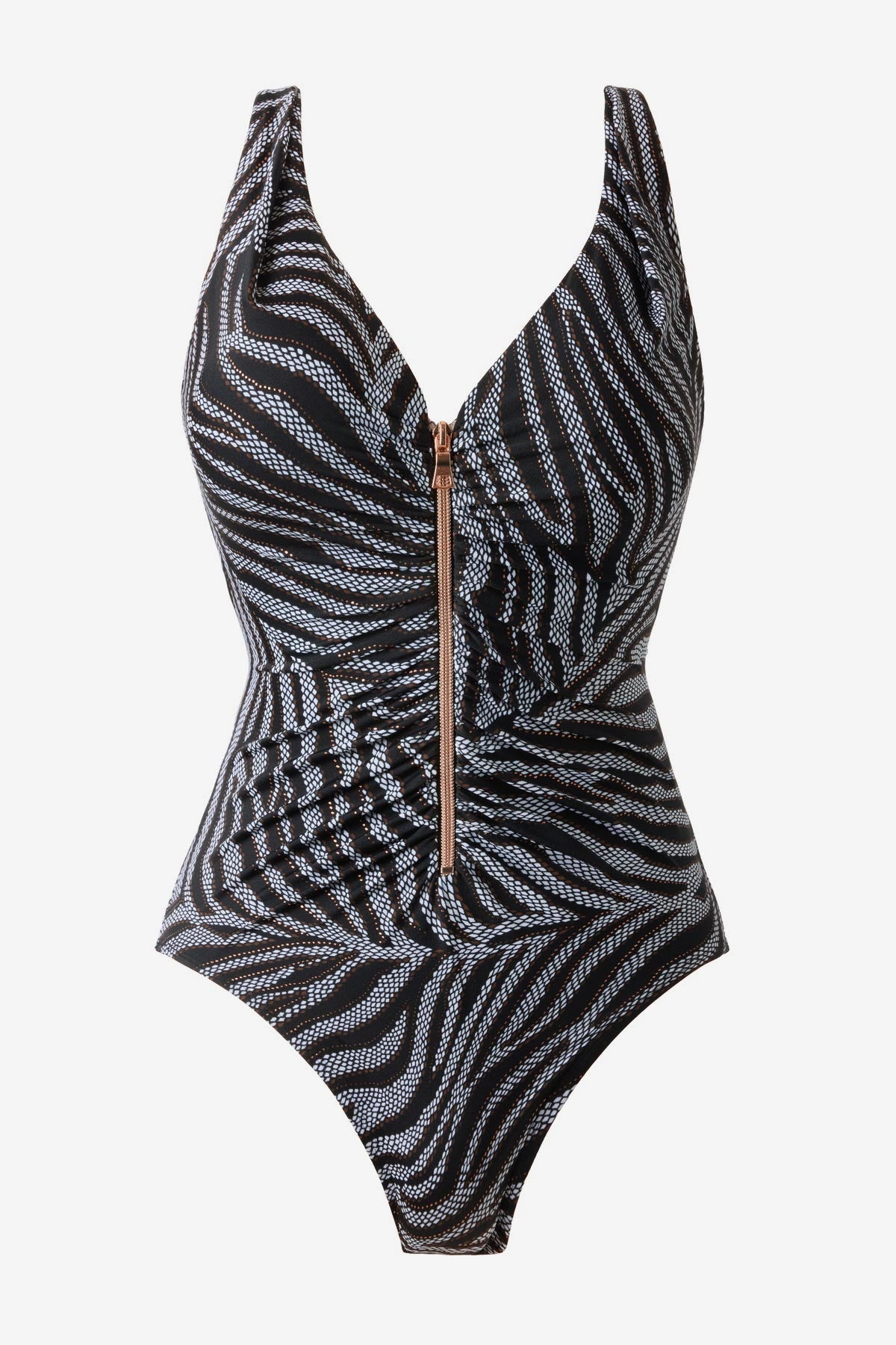 Miraclesuit Black/White Zipt One Piece Swimsuit in Zirconic