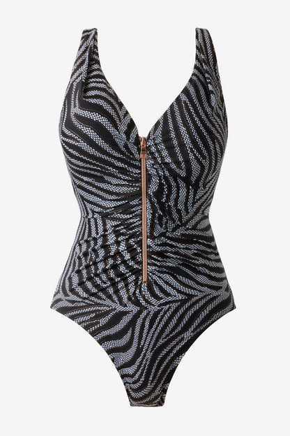 Miraclesuit Black/White Zipt One Piece Swimsuit in Zirconic