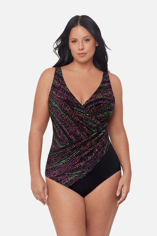 Miraclesuit Black/Multi Plus Size Oceanus One Piece Swimsuit in Light Show