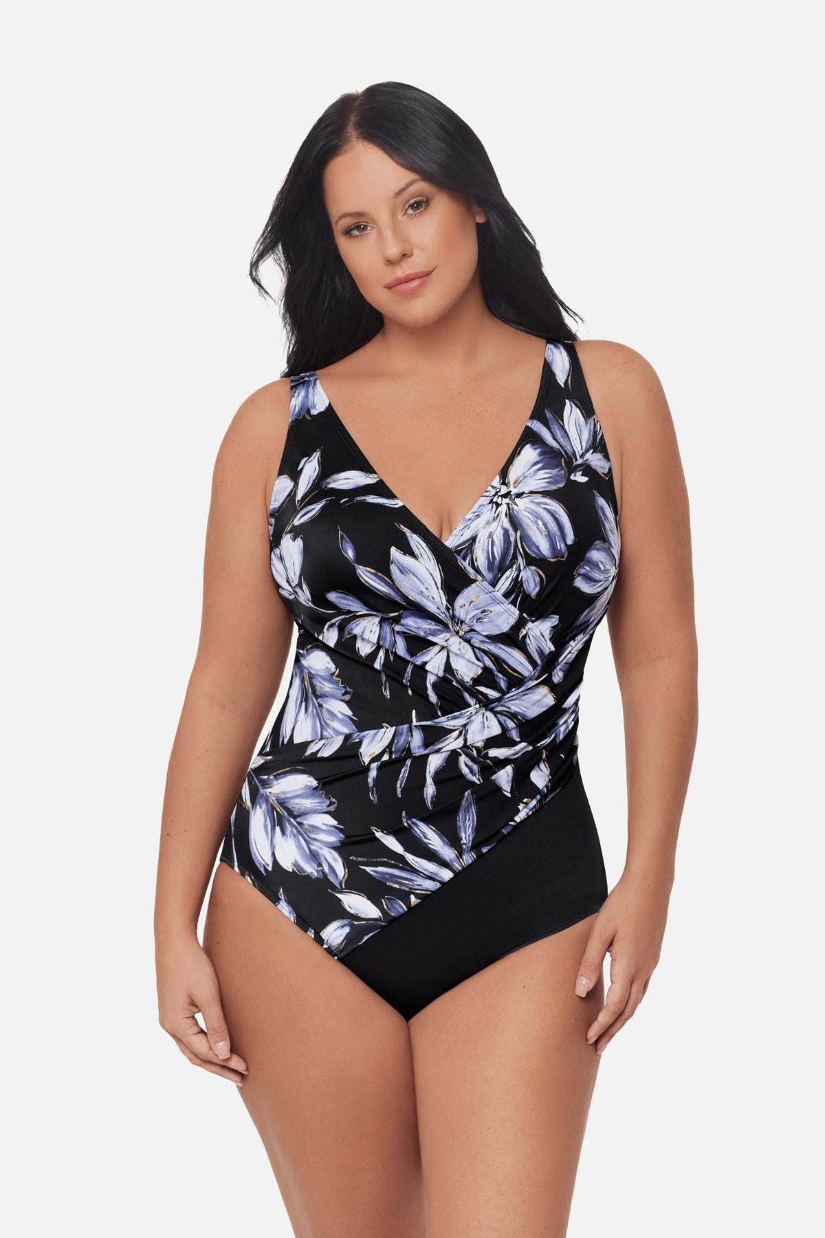 Miraclesuit Black/White Plus Size Oceanus One Piece Swimsuit in Fiore Di Luna