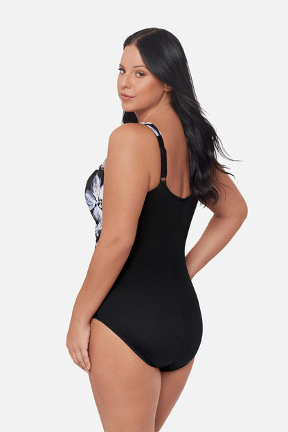 Miraclesuit Black/White Plus Size Oceanus One Piece Swimsuit in Fiore Di Luna